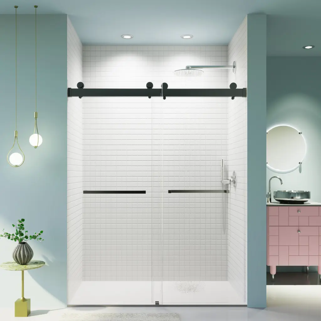 56-60 Inches W 76 Inches H Frameless Double Sliding Soft Close Shower Door flange sanitary ware