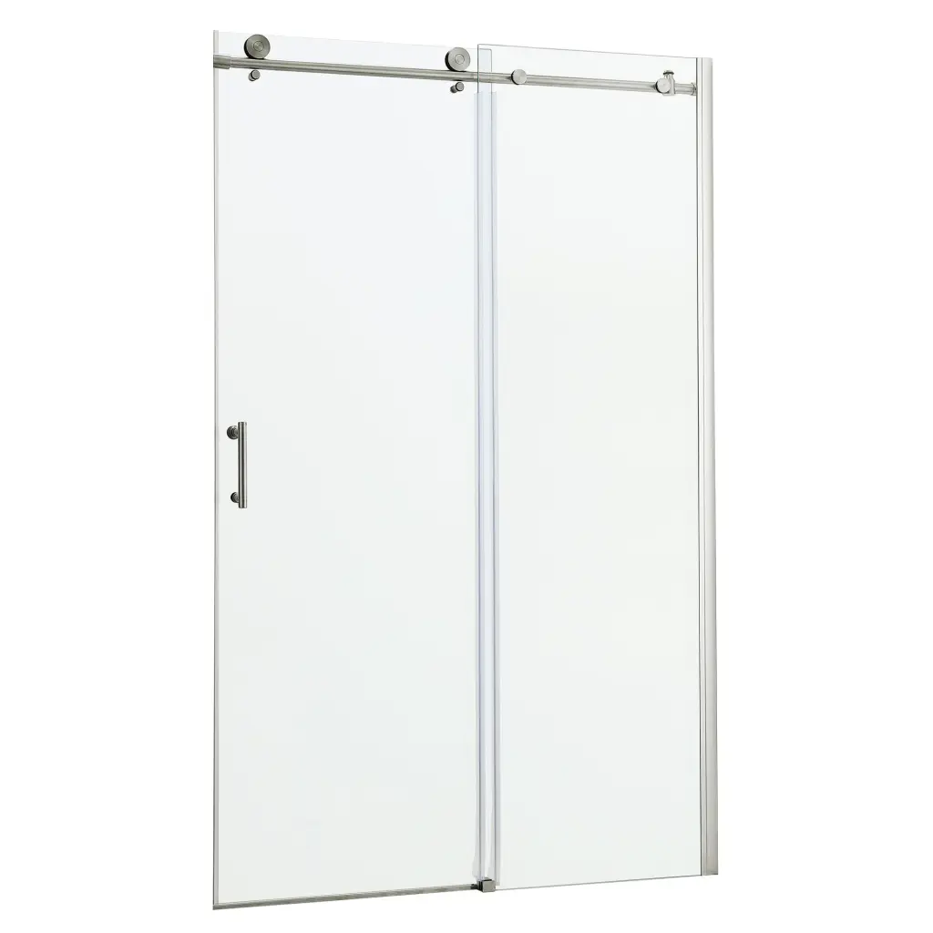 48 Inch Single Sliding Bypass Shower Enclosure Brushed Nickel Frameless Glass Door lordear