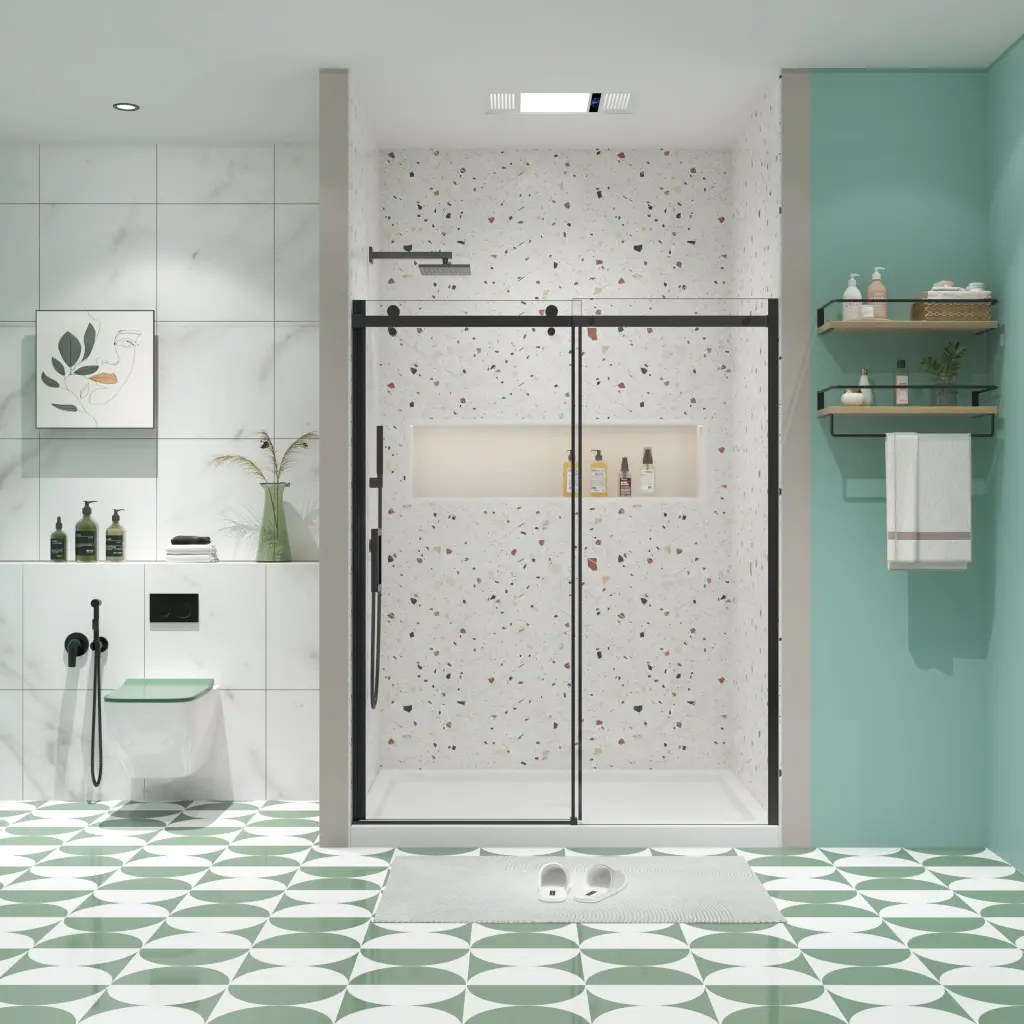 Sliding Glass Shower Door 5/16 Inch Tempered Glass Matte Black Finish pro shower