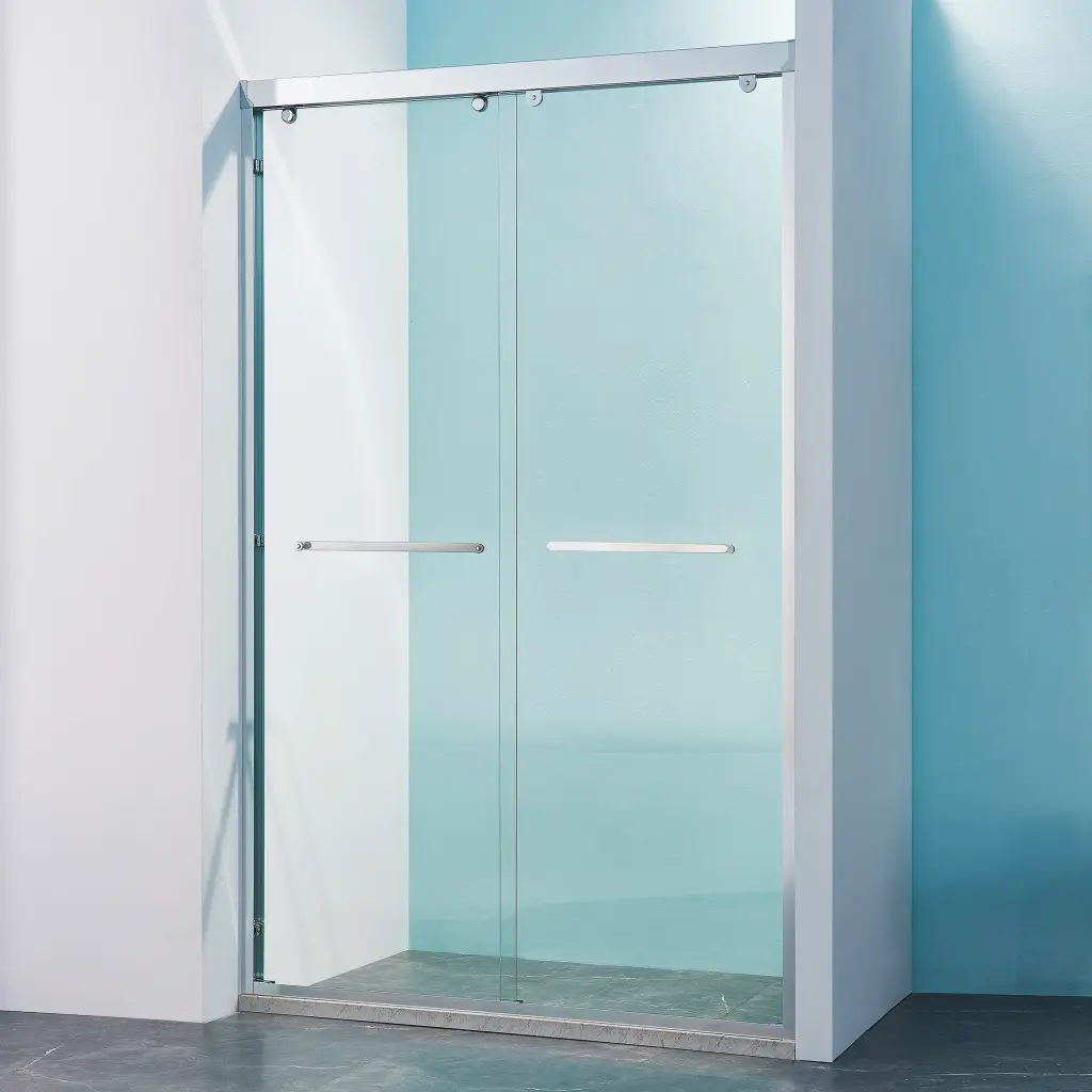 44-48 Inch Wide Double Sliding Shower Door Aluminium Alloy Frame Chrome rnb