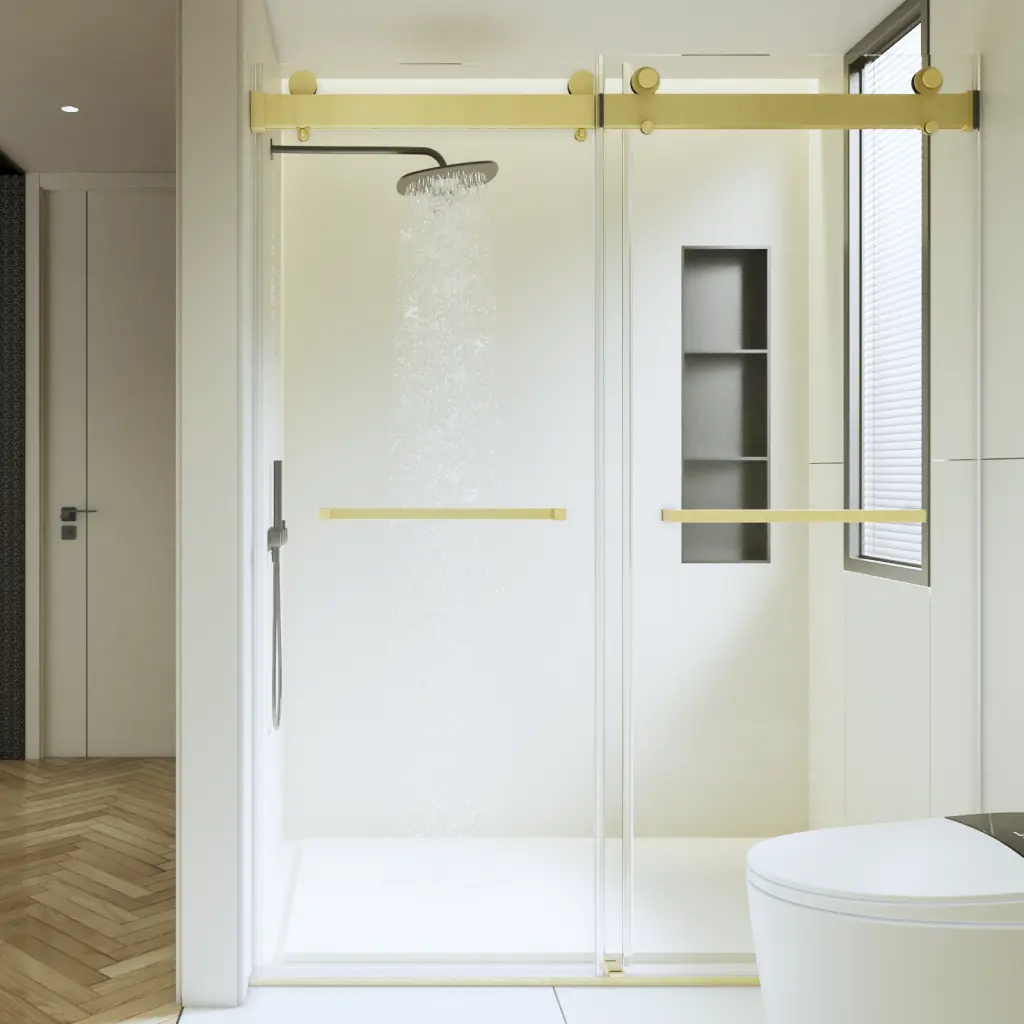 56-60x76 Inch Frameless Double Sliding Soft Close Shower Door Modern Bathroom rnb