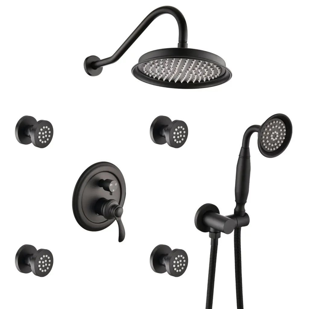 Single Handle Bathroom Rain Shower Faucet 4 Spray Patterns and Body Jet kooleasy