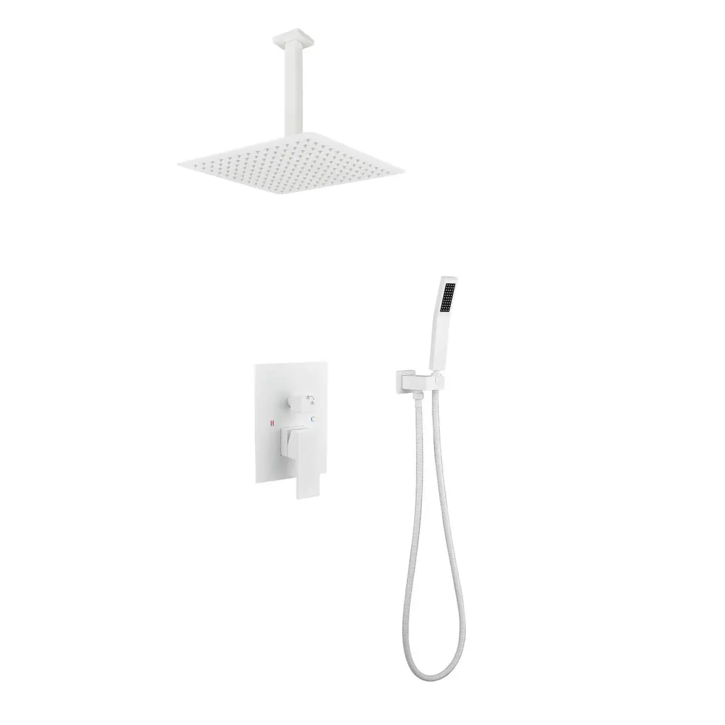 16" Ceiling Mounted Shower Head System White Wall Mounted Rainfall Shower w2287