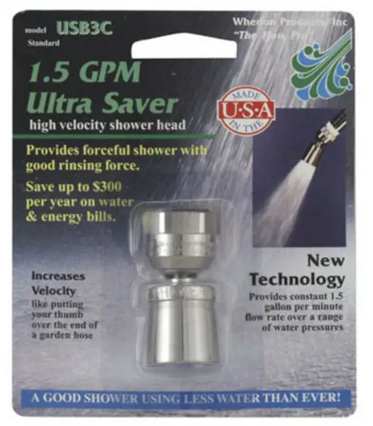 Whedon USB3C Chrome Plated Shower Head 1.5 GPM Water Saving Bathroom Fixture