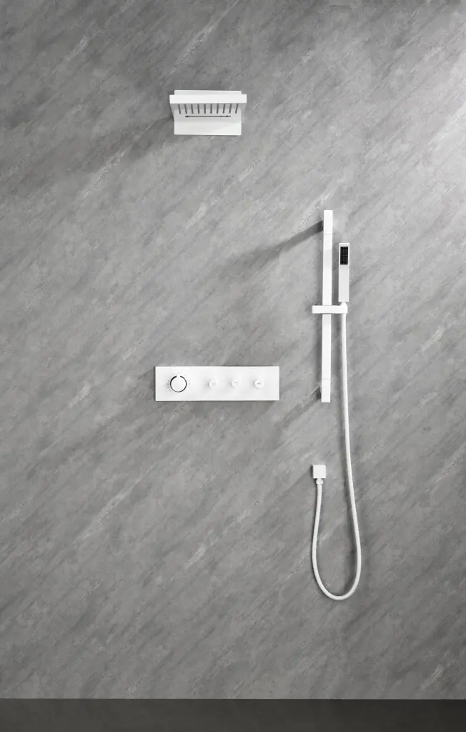 White 4 Function Knobs Waterfall And Rainfall Shower System Handheld Showerhead bathininc