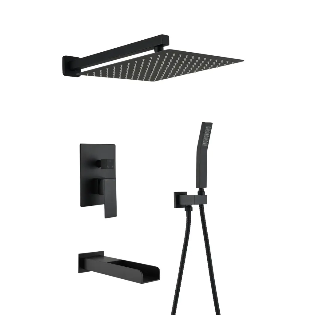 Matte Black Shower Kit 10 Inch Deluxe Rain Mixed Brass kooleasy