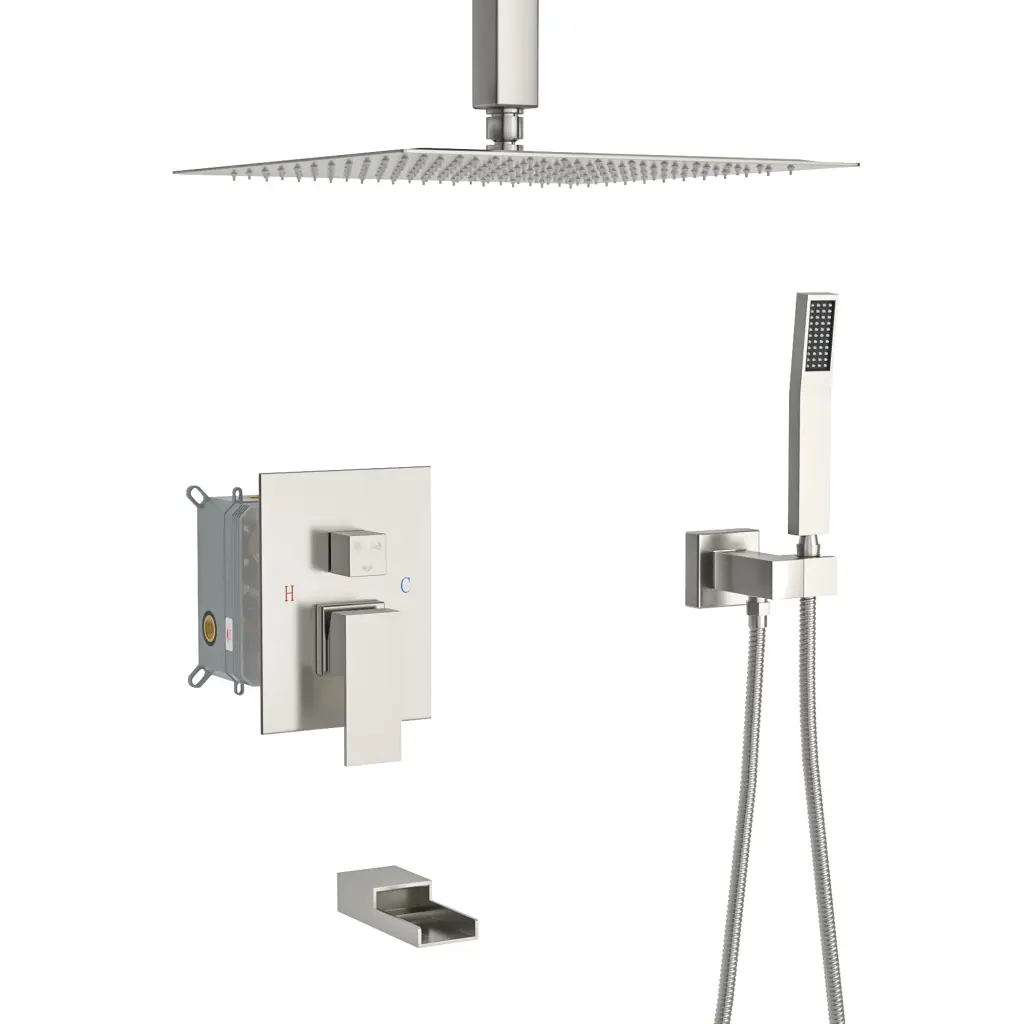12 Inch Ceiling Mount Square Shower System Waterfall Tub Spout lordear