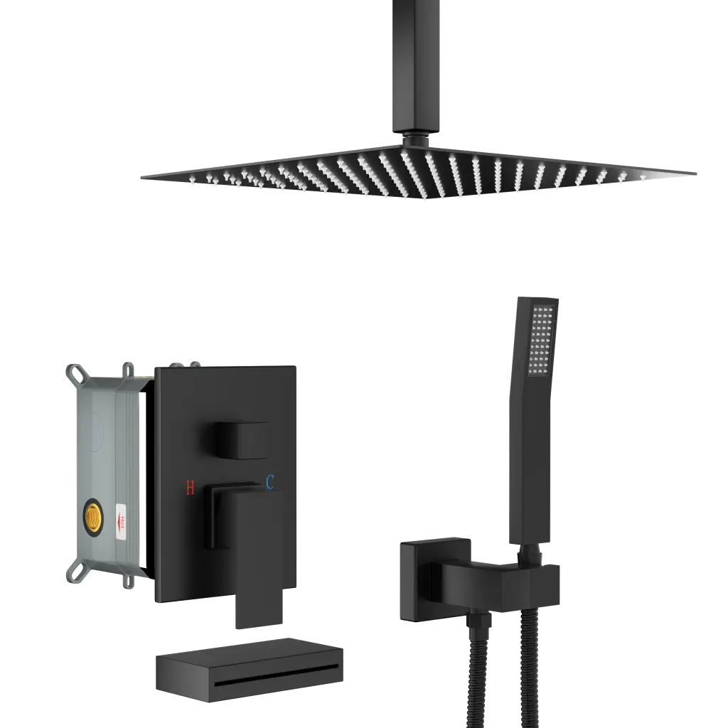 12 Inch Ceiling Mount Square Shower System Waterfall Tub Spout lordear