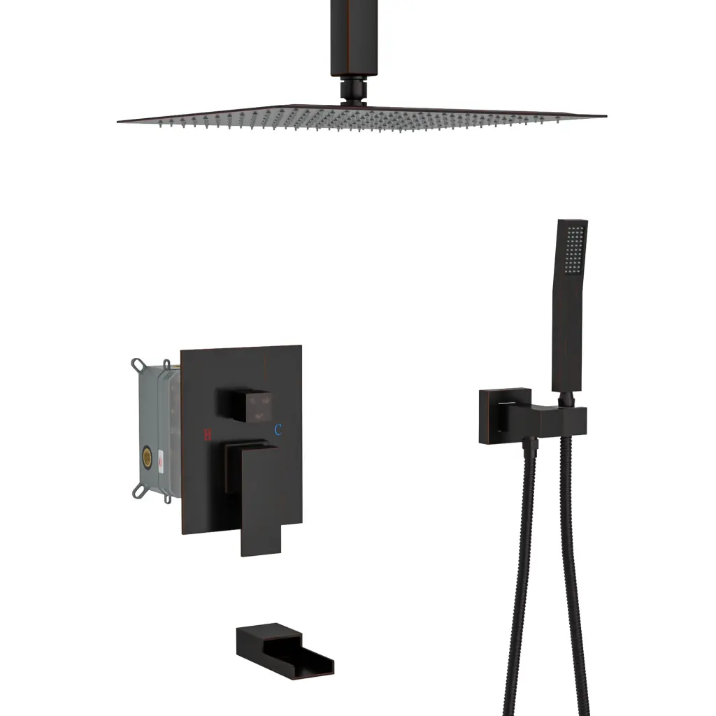 Shower System Waterfall Tub Spout 16 Inch Ceiling Mount Square Shower Head Luxury Bathroom Fixture lordear