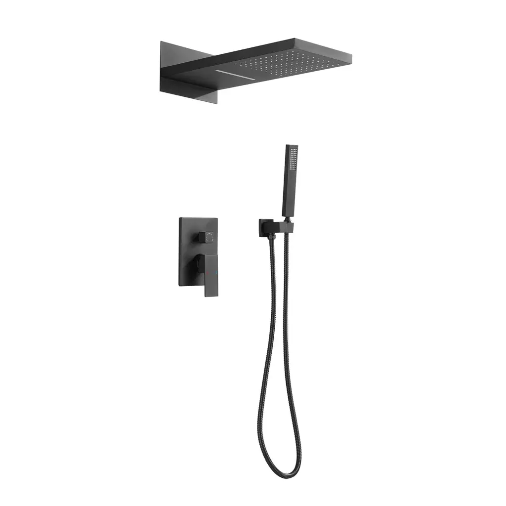 Wall Mounted Waterfall Rain Shower System Matte Black Brass Bathroom w2287