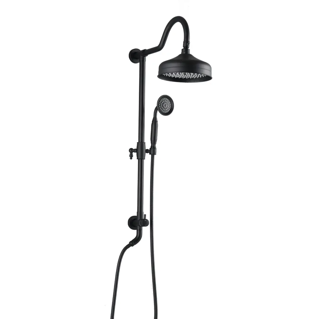 Matte Black 8 Inch Rain Showerhead Handheld Sprayer Slide Bar Valve Combo bathininc