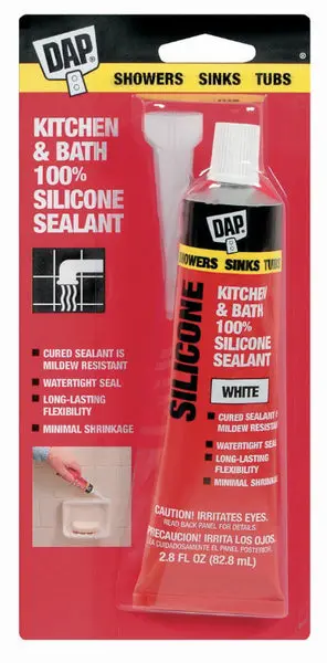 Dap 00680 Kitchen & Bath 100% Silicone Rubber Sealant White 2.8 Oz Waterproof Caulk
