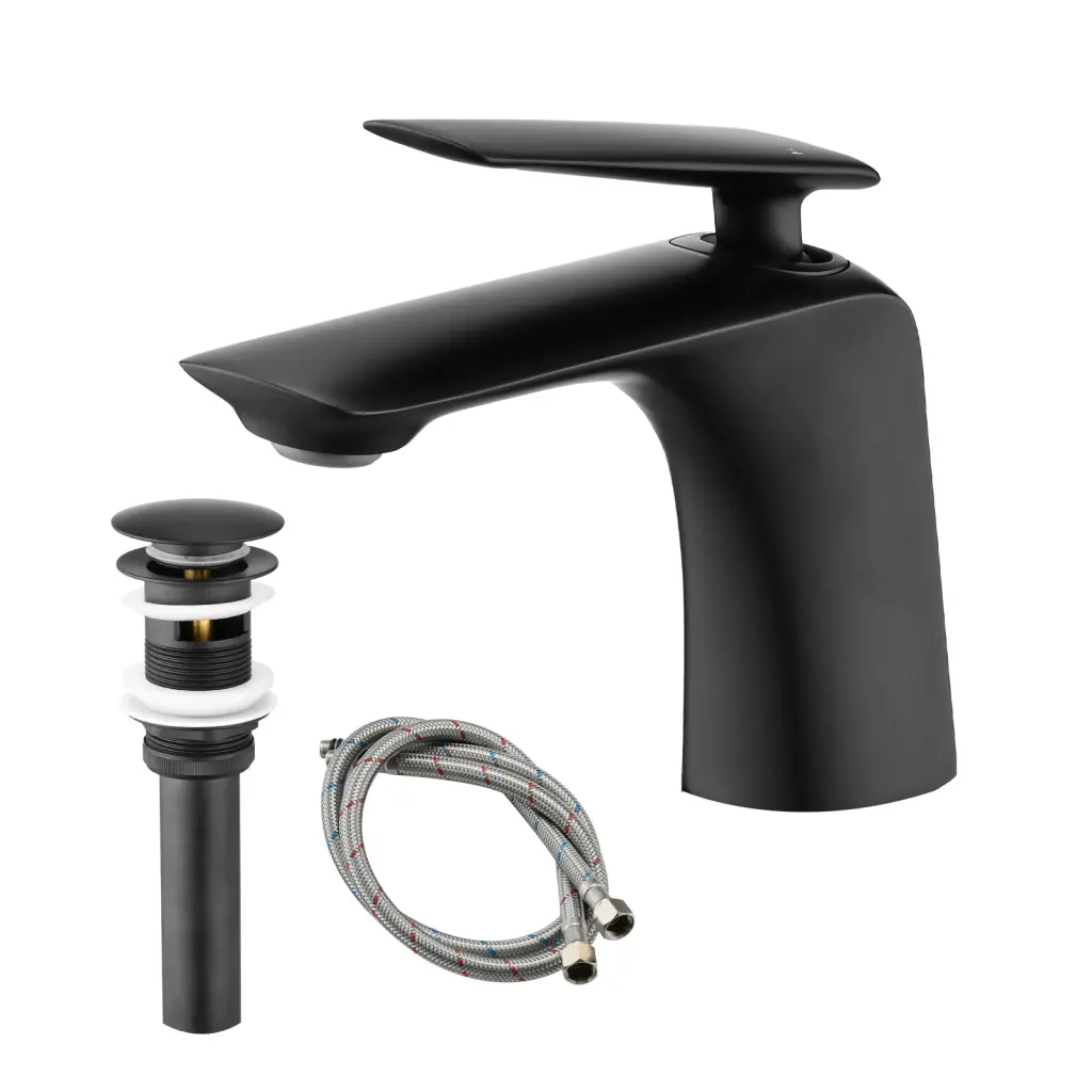 Single Hole Bathroom Sink Faucet Pop Up Drain and Water Supply Hose mexile