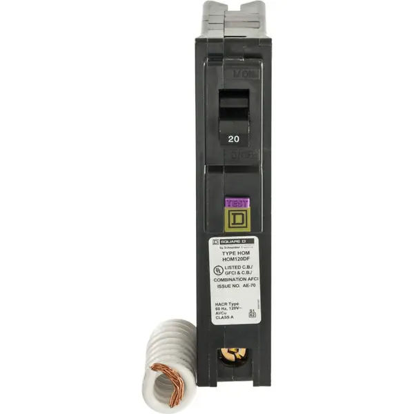 Square D HOM120DFC Homeline Single Pole 20 Amp 1 Space Per Pole Circuit Breaker