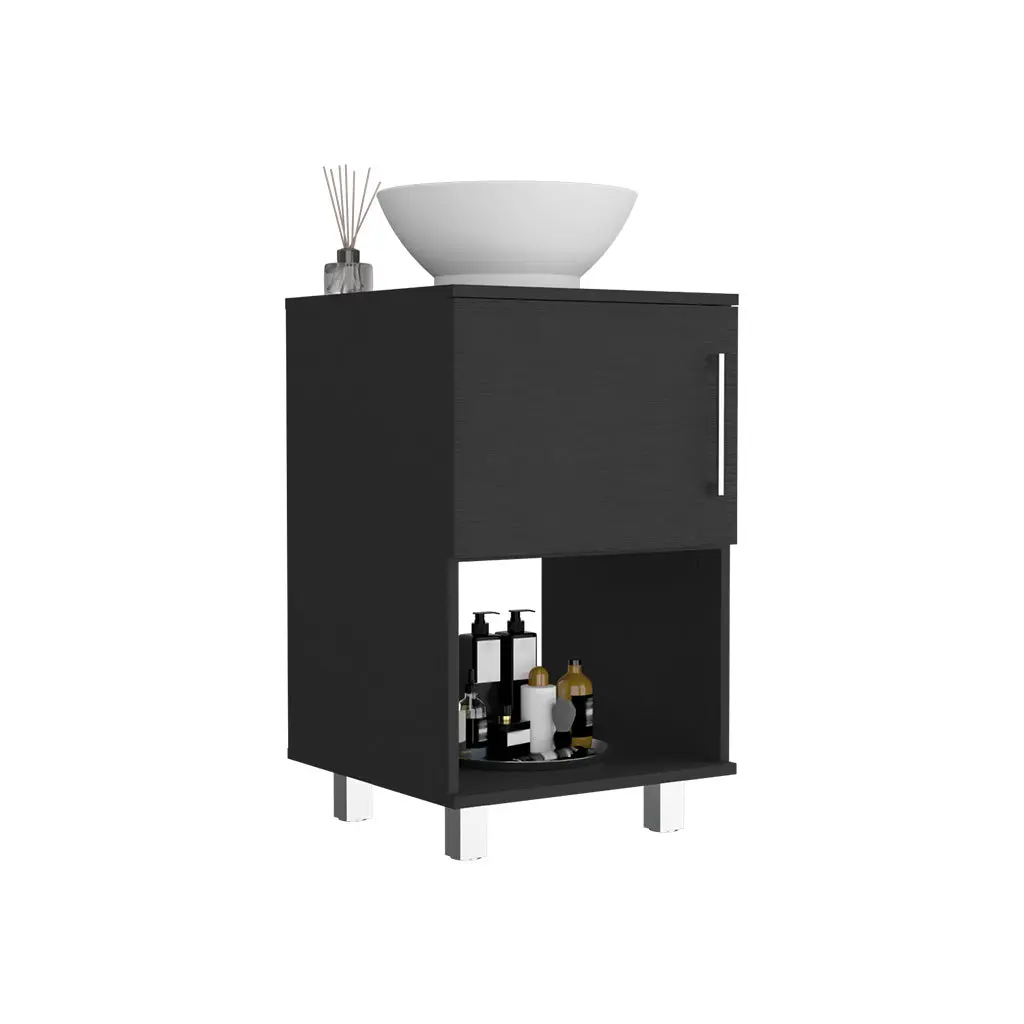 Single Bathroom Vanity One Open Shelf and Single Door Black Cabinet depot e-shop