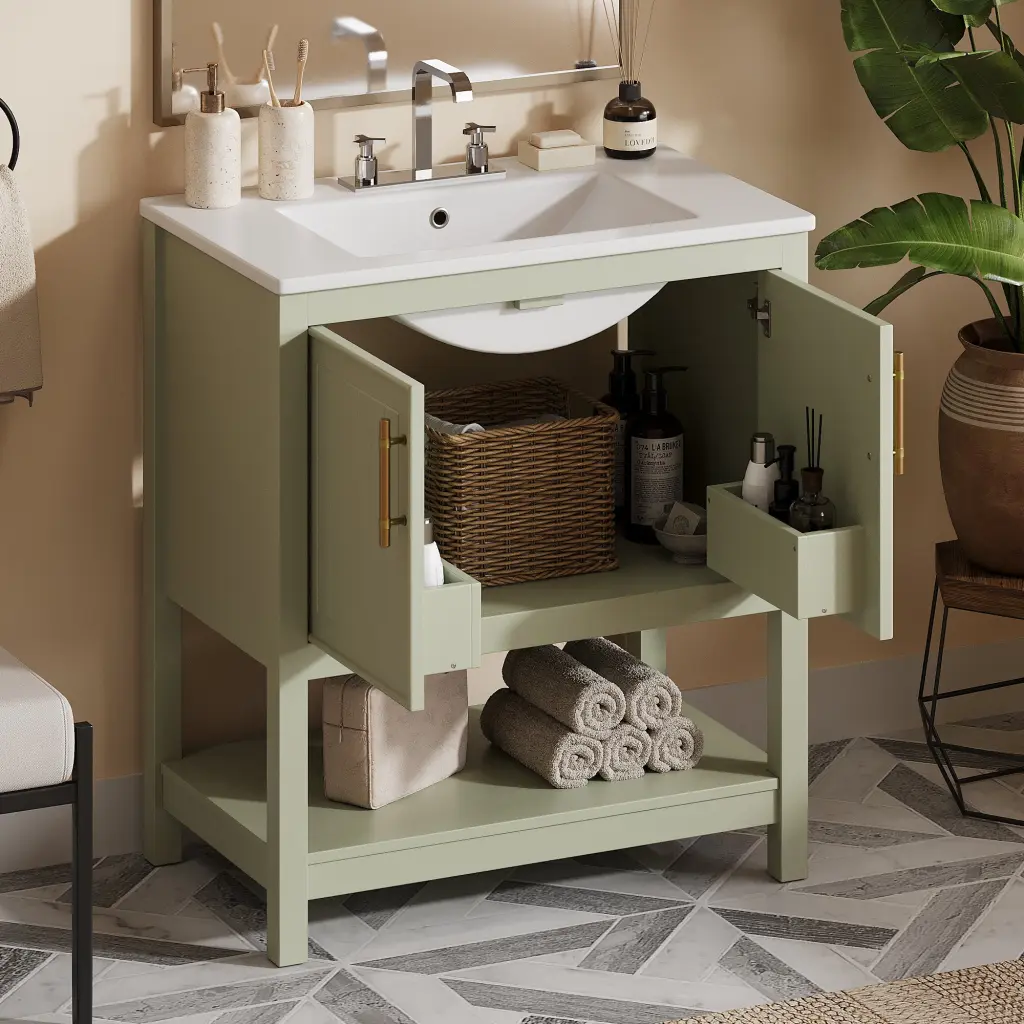 30 Inch Green Bathroom Vanity Ceramic Sink Multi Functional Storage Cabinet rnb