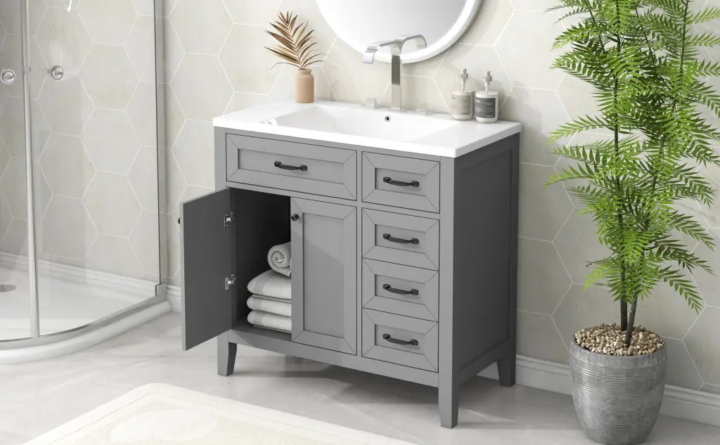 36 Inch Bathroom Vanity Sink Bundle Cabinet Drawers Soap Dispenser by