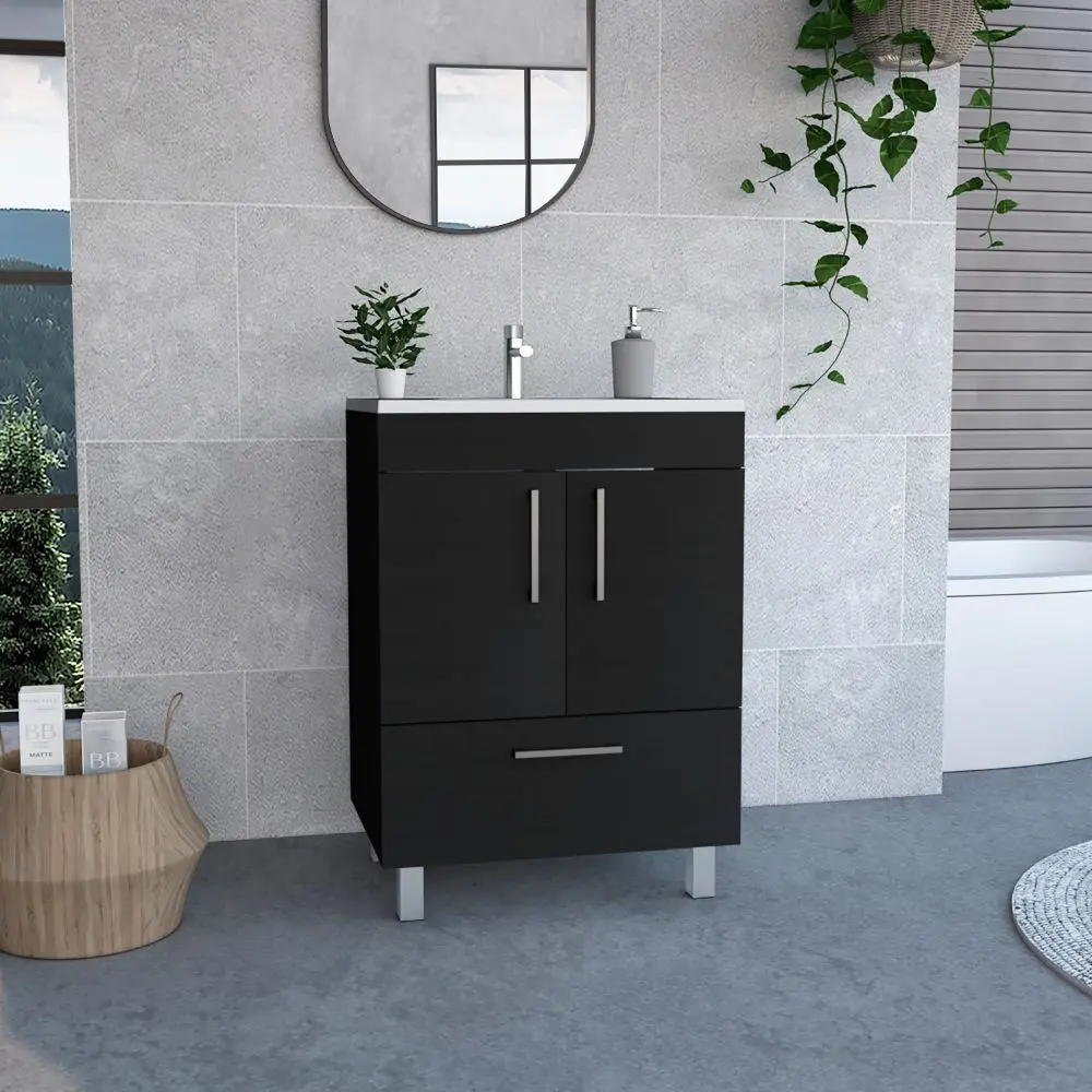 Clifton 2 Door Rectangle Single Bathroom Vanity Black Wengue Finish furniture max