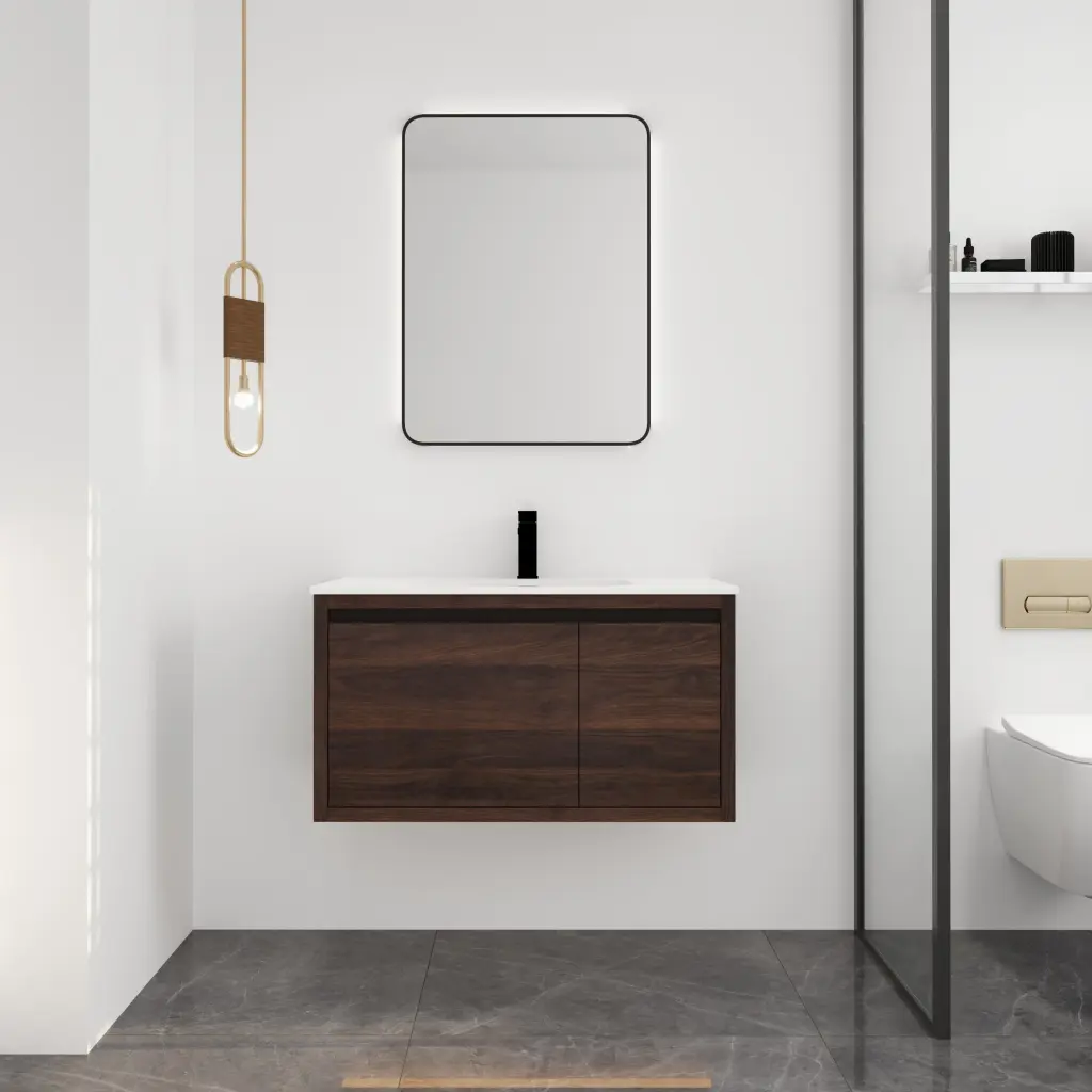36 Inch Bathroom Vanity Gel Sink California Walnut Plywood Modern Bathrooms g-lemon