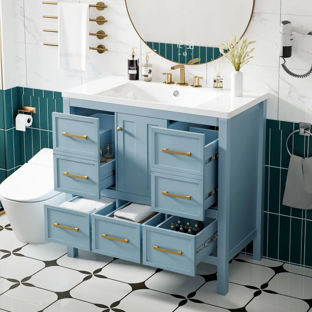 36 Inch Bathroom Vanity Resin Sink Bundle Solid Timber Frame Modern Bath mrs