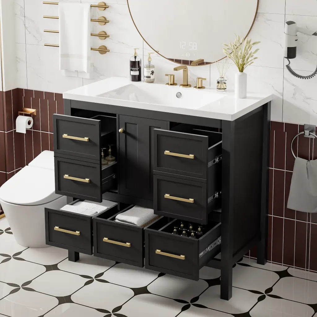 36 Inch Bathroom Vanity Resin Sink Combo Solid Wood Frame mrs