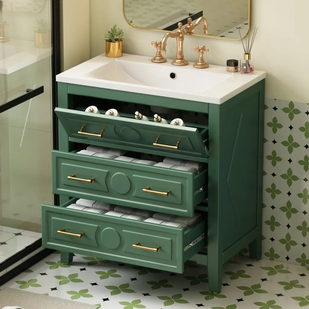 30 Inch Bathroom Vanity Resin Sink Combo Free Standing Single Vanity rnb