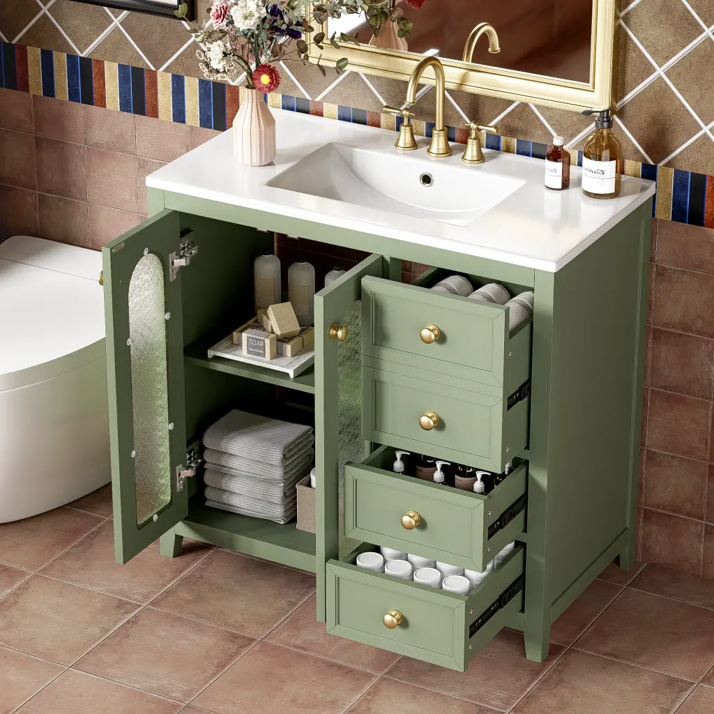 36 Inch Bathroom Vanity Two Soft Close Doors Customizable Shelves Modern Design rnb