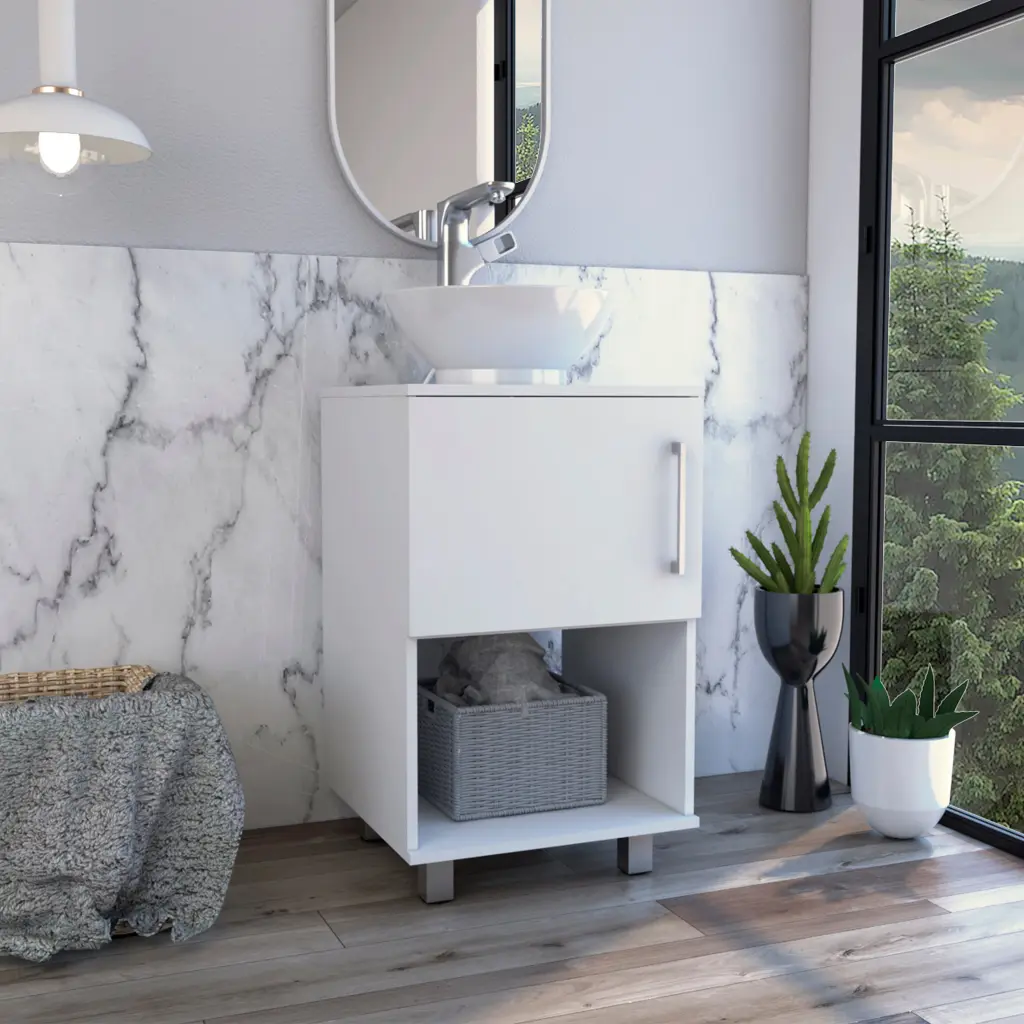 Gouda 18 Inch Single Bathroom Vanity Open Shelf and Single Door Cabinet rta mubles colombia