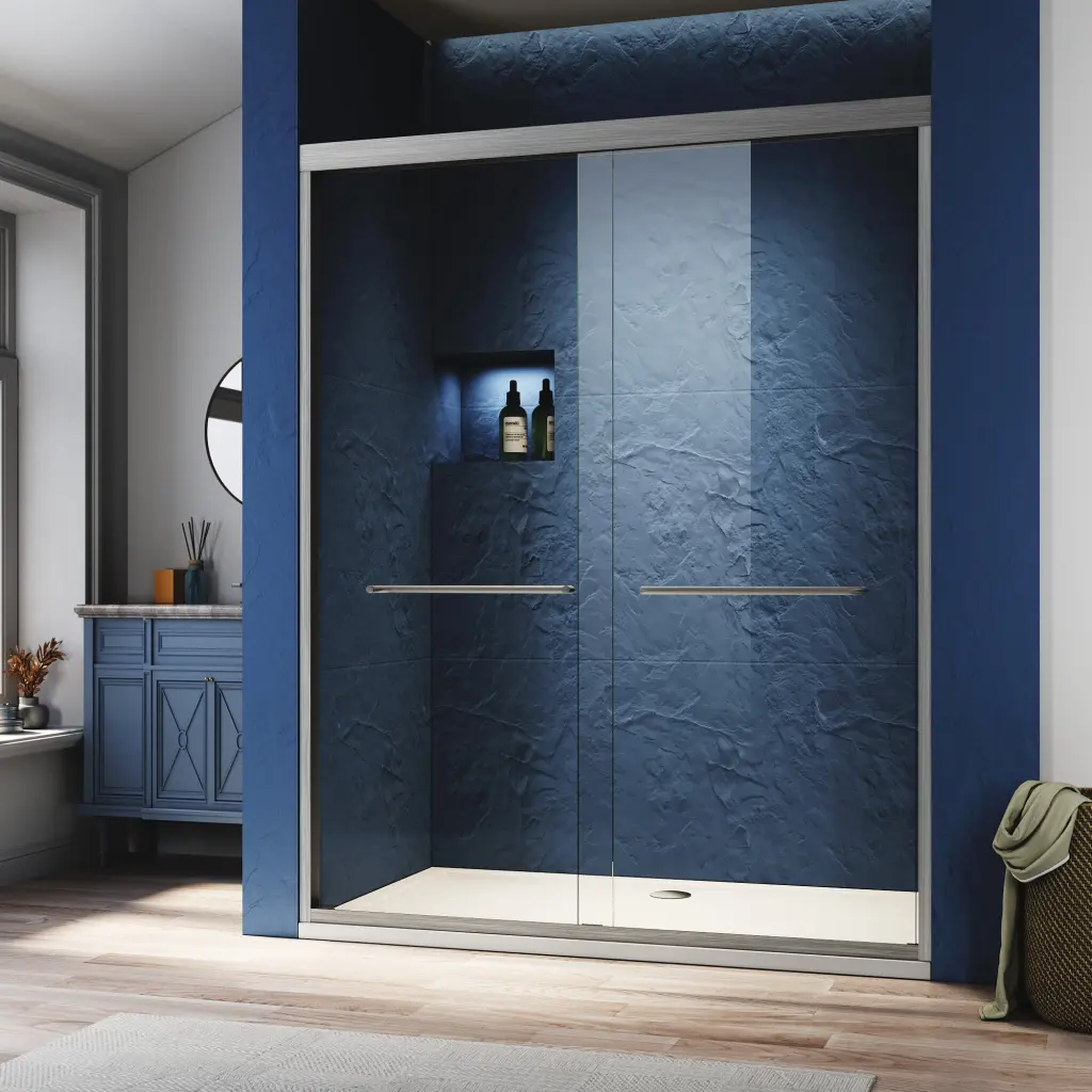 Sliding Shower Door 50-54 Inch W X 72 Inch H Crystal Glass Semi Frameless bathstore