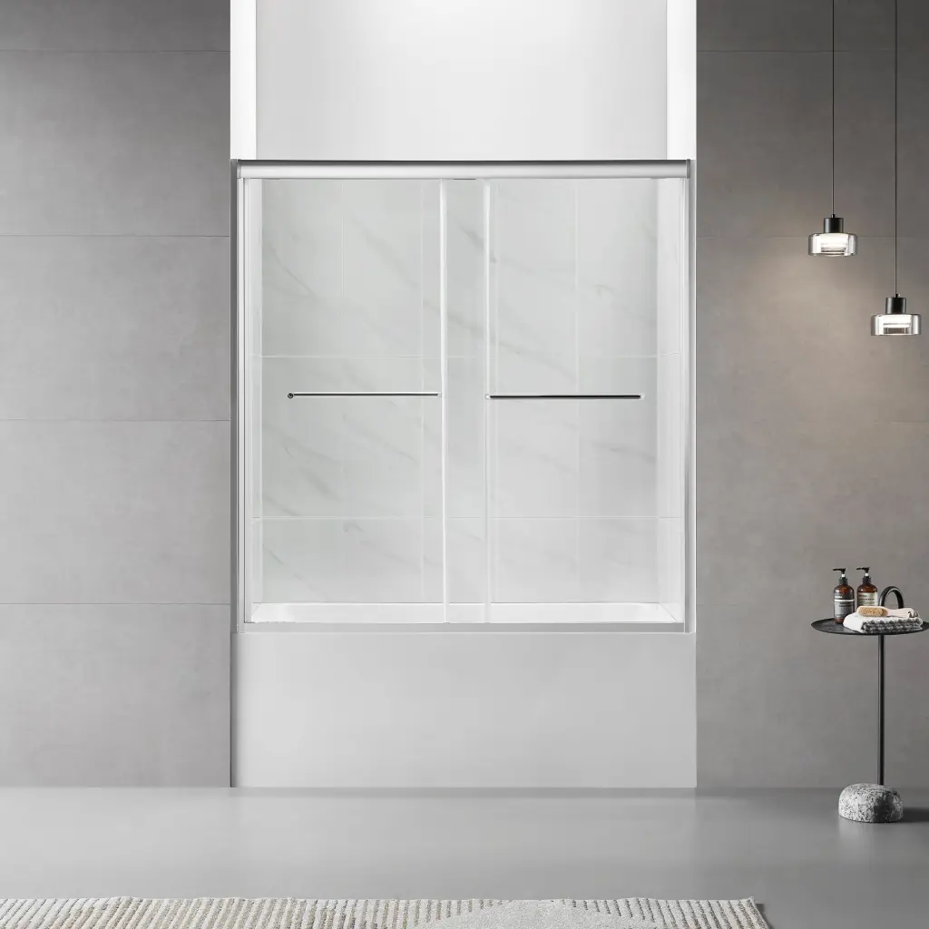 60 Inch W x 60 Inch H Bathtub Double Sliding Tub Shower Door Clear Glass jfi
