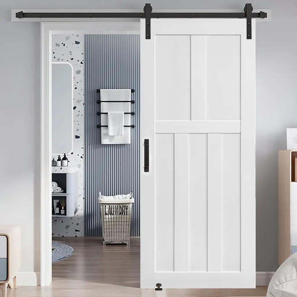 24 x 80 Inch Five Panel Real Primed Door Slab 6.6Ft Barn Door Sliding Hardware rnb
