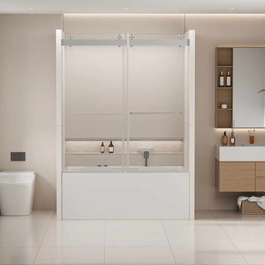 56-60 Inch Frameless Double Sliding Tub Door Bypass Tub Shower Enclosure bathin