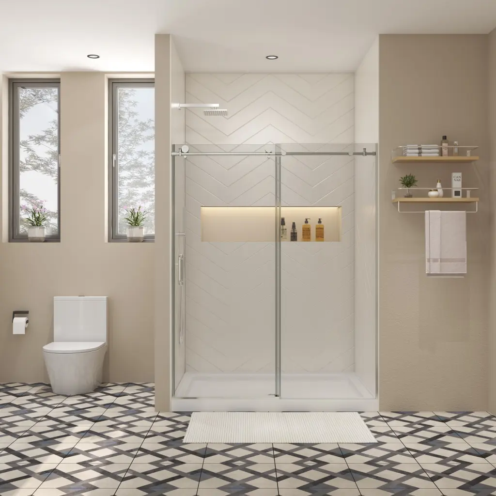 Crystal Shower Door Sliding Door 5 16" Tempered Crystal And Polished pro shower