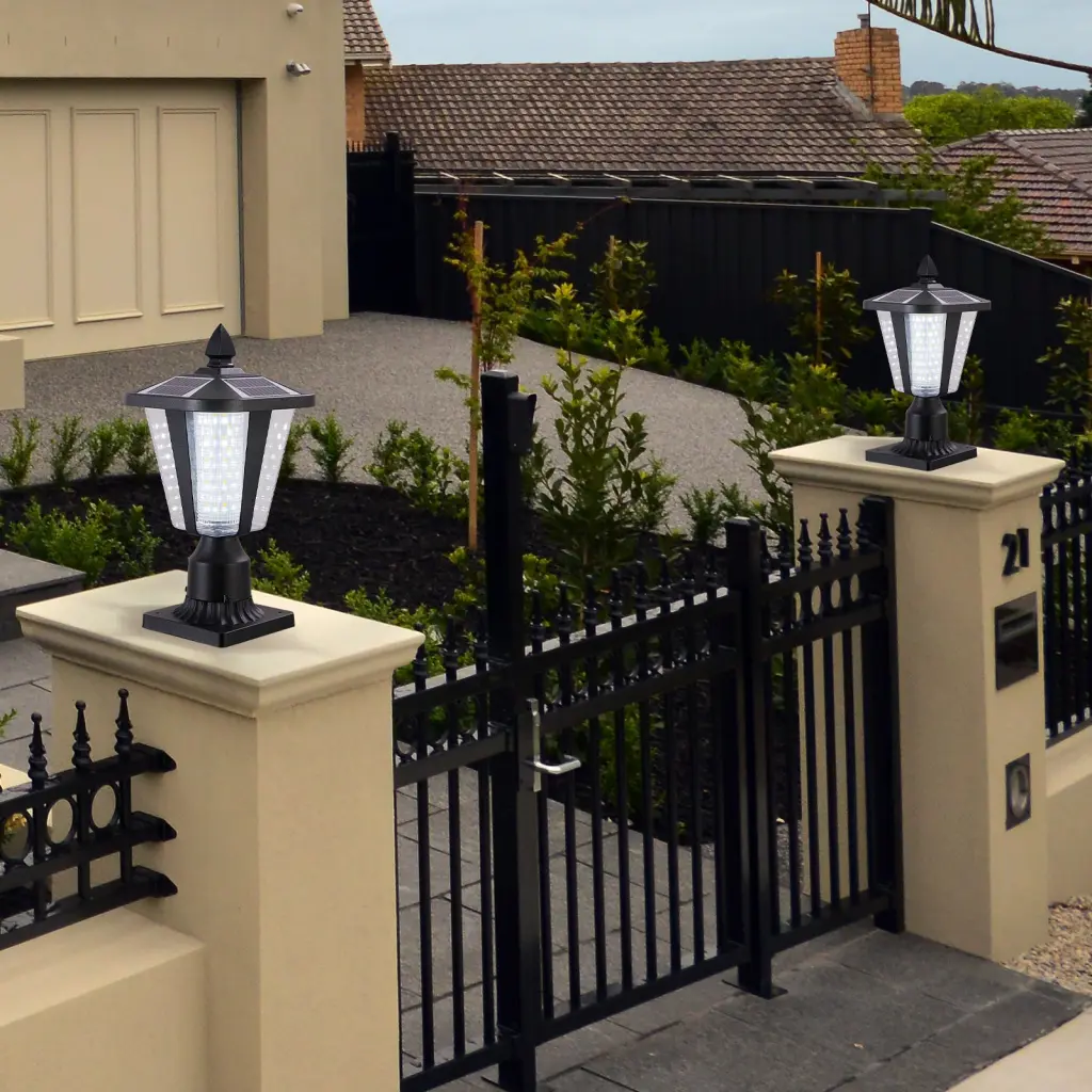 Solar Column Headlights Dimmable LED 2 Pack Black PC Aluminium Outdoor Lighting lighting commune