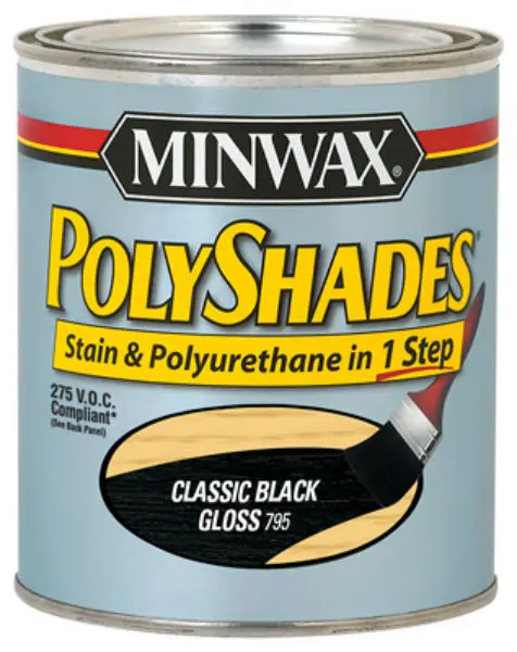 Minwax 214954444 PolyShades Stain and Polyurethane Gloss Finish Classic Black 1/2 Pint