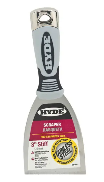 Hyde 06408 Stiff Pro Stainless Scraper 3 Inch Professional Scraping Tool