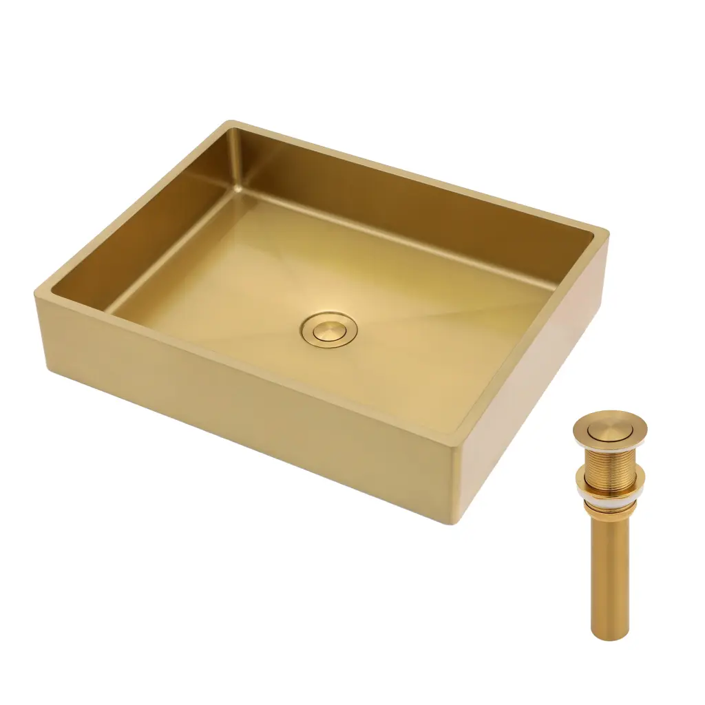 19x15 Inch Gold Stainless Steel Bathroom Sink Pop Up Drain Modern Vanity lordear
