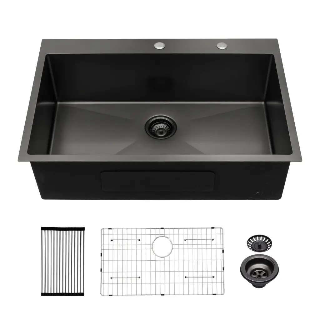 30X22 Inch Kitchen Sink Drop Gunmetal Black 16 Gauge Stainless Steel lordear