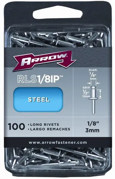 Arrow Fastener RLS1/8IP Long Steel Industrial Rivets 1/8 x 1/2 Inch 100 Count