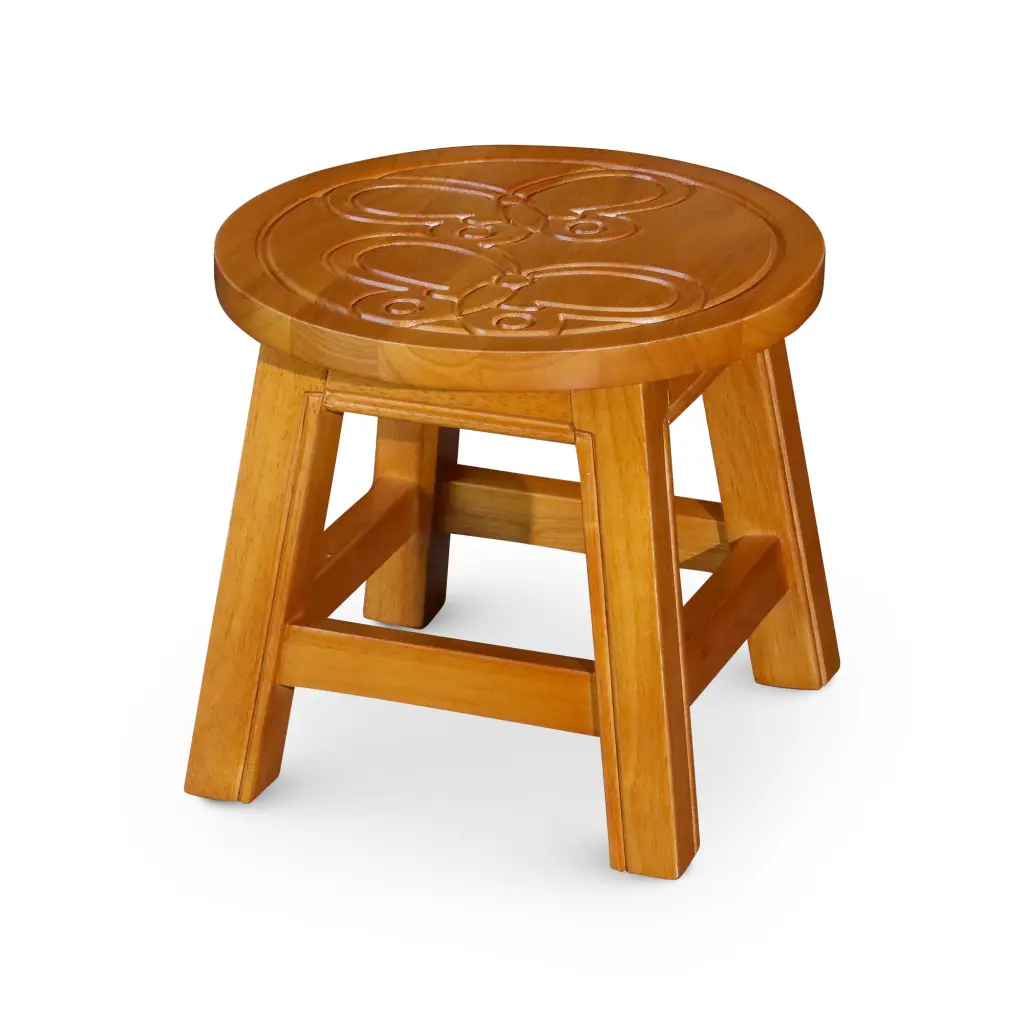 Carved Wooden Step Stool Butterflies Design Natural Rubber Wood dty home