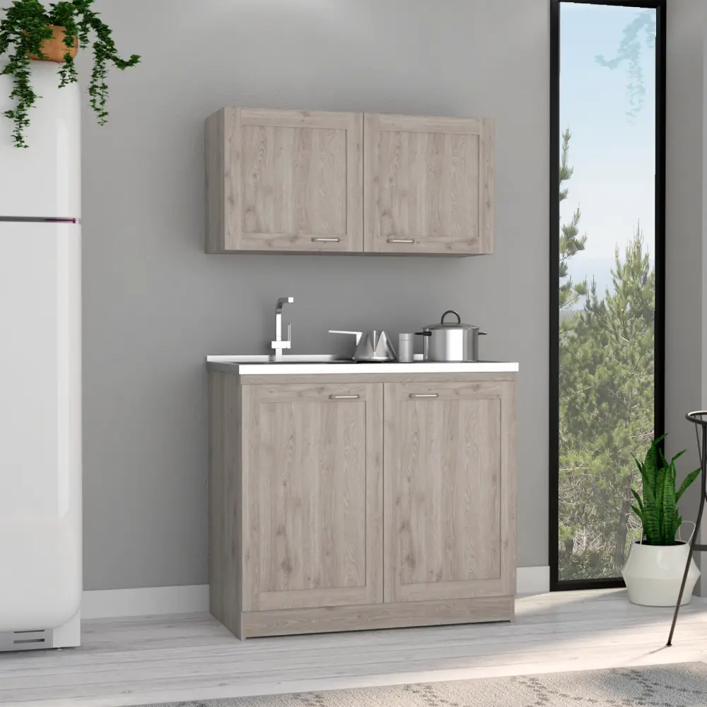 Zurich Cabinet Set Two Shelves Light Gray Particle Board Storage rta muebles colombia