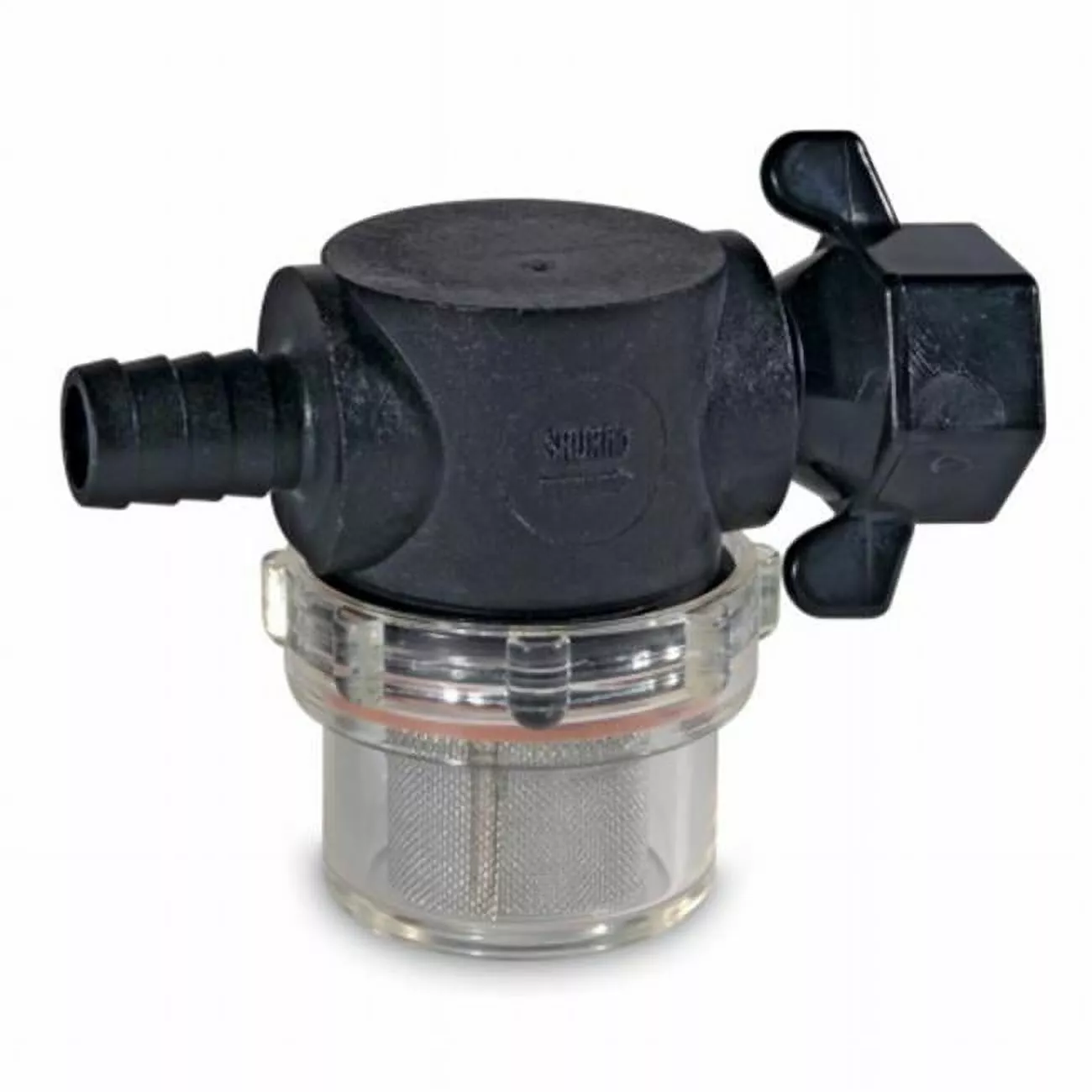 Shurflo 255-325 Swivel Nut Strainer 0.5 . Barb Inlet and Clear Bowl