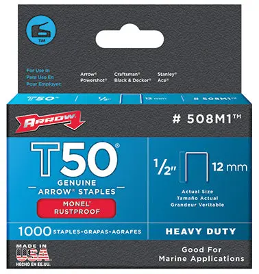Arrow Fastener 508M1 Monel T50 Staples 1/2 Inch Stainless Steel Durability