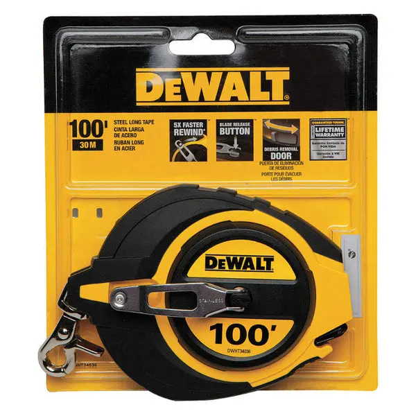 DeWalt DWHT34036 Closed Case Long Measuring Tape 3/8 x 100 Feet Construction