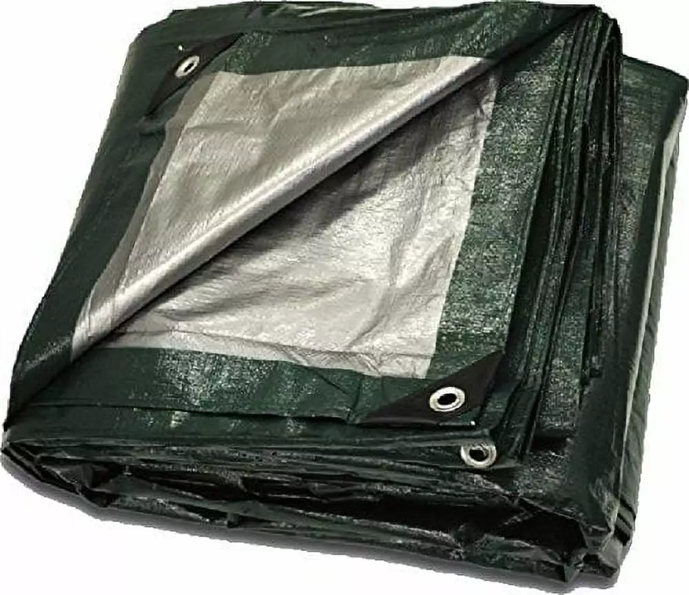 12x16 ft Heavy Duty Green Silver Poly Tarp - Weather Resistant Outdoor Cover Chicago Dropcloth & Tarpaulin