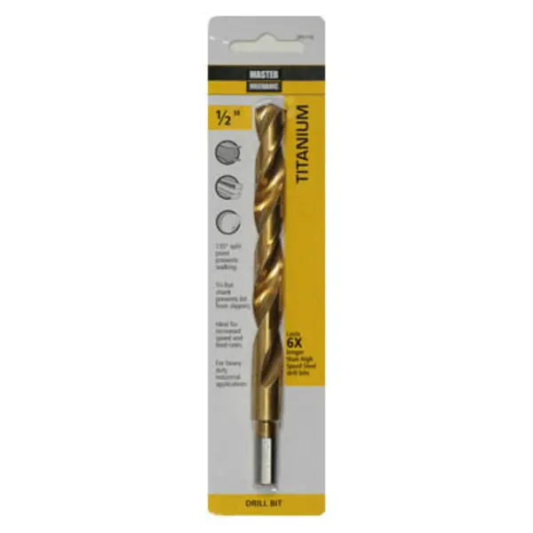 Master Mechanic 295170 Titanium Coated Drill Bit 3/8 Shank 1/2 x 6 Inch