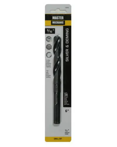 Master Mechanic 120592 Silver & Deming Black Oxide Titanium Drill Bit 9/16 Inch x 6 Inch
