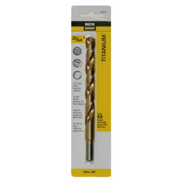 Master Mechanic 286526 Titanium Coated Drill Bit 3/8 Shank 29/64 x 5-5/8 Inch Versatile Drilling