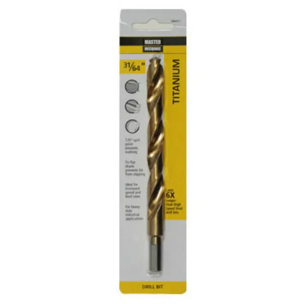 Master Mechanic 286971 Titanium Coated Drill Bit 3/8" Shank 31/64" x 5-7/8" Metal and Wood