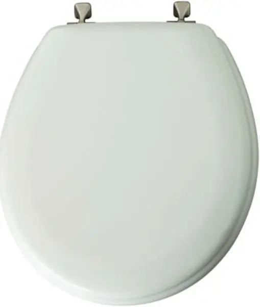 Mayfair 44BN-000 Round Molded Wood Toilet Seat Brushed Nickel Hinge White